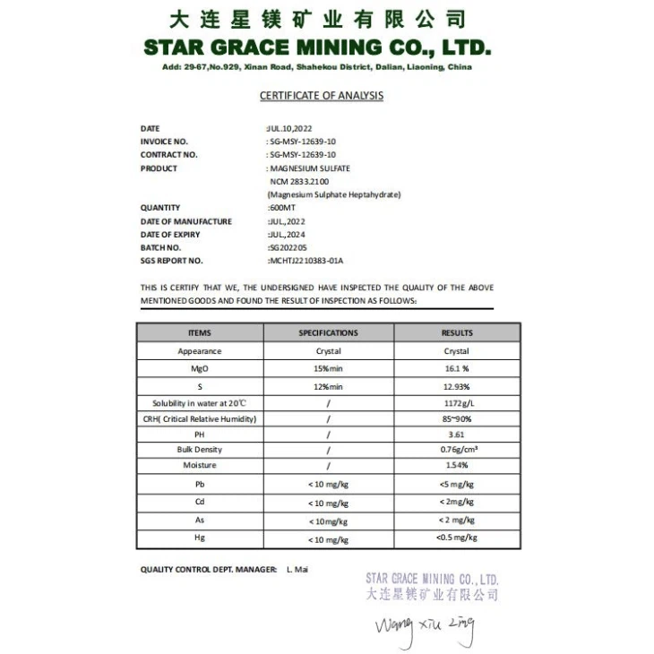 100% Water Soluble Magnesium Sulfate Heptahydrate